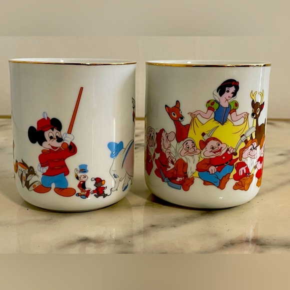 Vintage 70's Walt Disney World Mickey Mouse Snow White Mug w/Gold Trim Japan - Picture 1 of 17